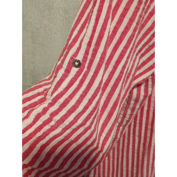 Cato Red White Stripe 14/16W VNeck Beach Flowy Nautical Raw Edge Snap front - Picture 5 of 6